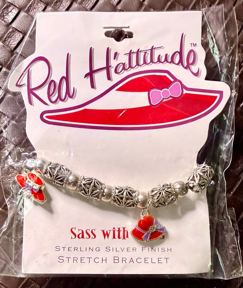 Red Hat Society Stretch Charm Bracelet Sterling Silver Finish NIP